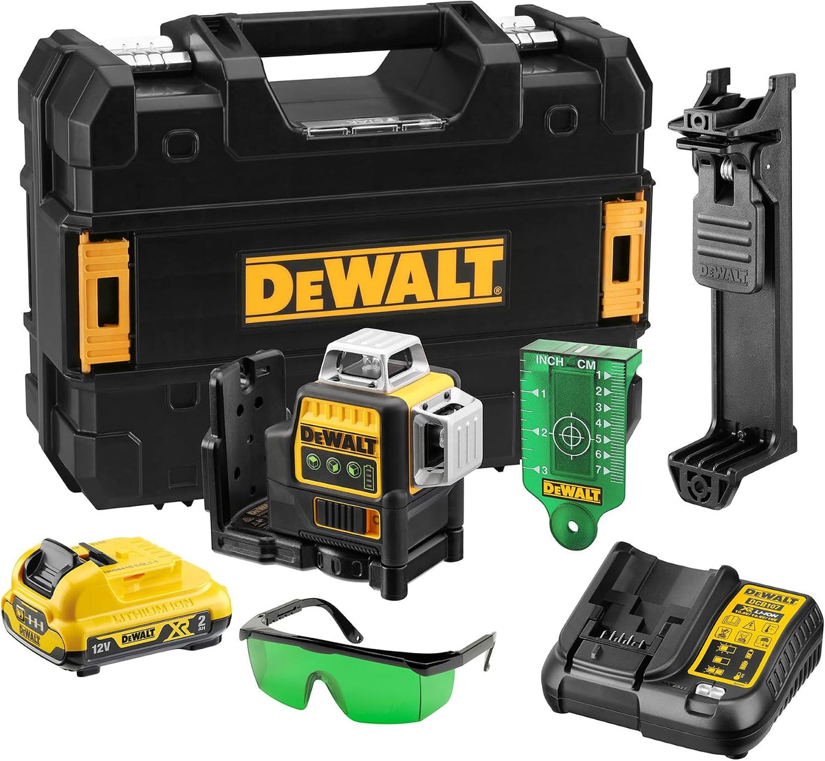 DEWALT Traceurs de ligne laser, 12 V, 3x360, 2 Ah, Vert, - Laser en croix XR °, 1x batterie, DCE089D1G-QW