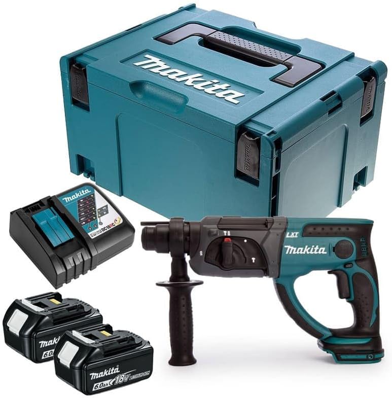 Makita Marteau perforateur, 18 V, 2x6,0, Bleu/Noir, Perforateur burineur SDS-Plus 2J LXT ( Ah) en MAKPAC - DHR202RGJ