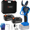 KOMOK Sécateurset ciseaux, 42 mm, 25.2 V, 1000 W, Bleu, Sécateur Électrique Sans Fil, 2 Batteries Rechargeables