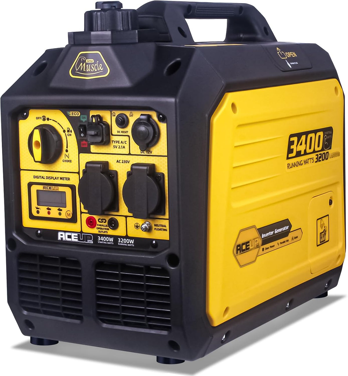Aceup Energy groupe électrogène, 50 x 30 x 46 cm, 3400 W, 230 V, 12 V, 5 Litres, Jaune/Bleu