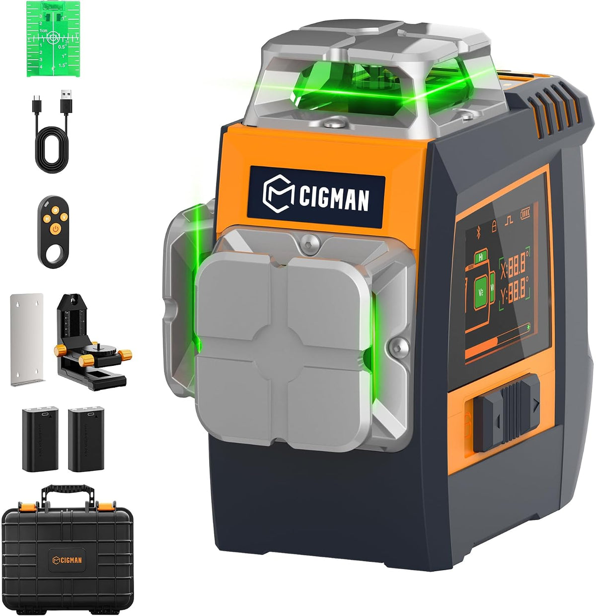 CIGMAN Traceurs de ligne laser, 30 m, Vert, Niveau laser 360 autonivelant à commande gestuelle, laser pour laser chantier