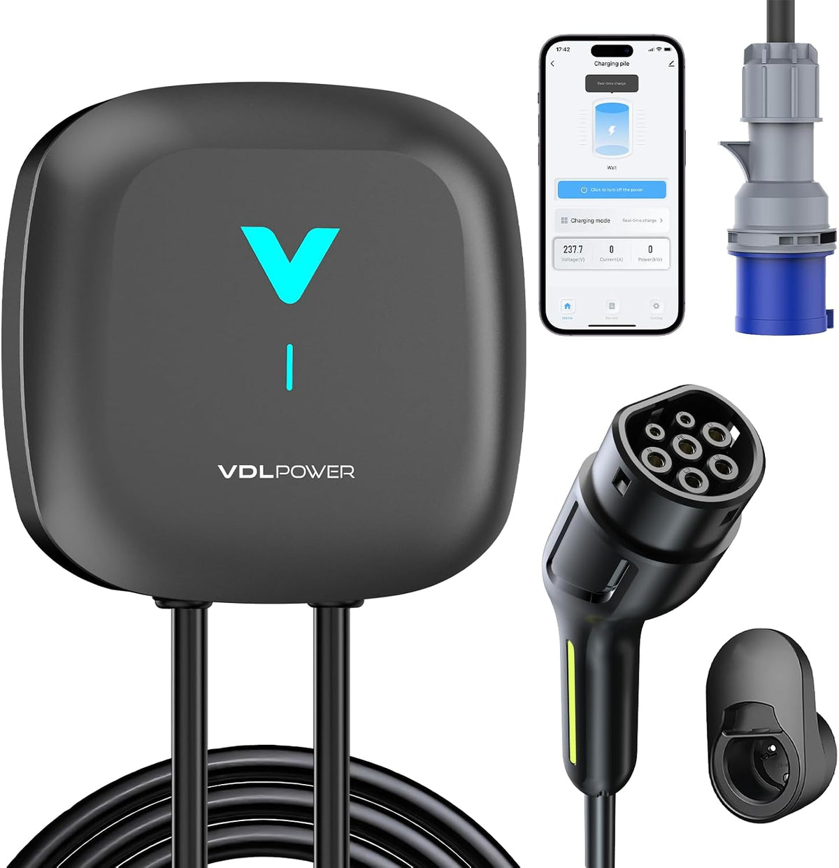 VDL POWER Stations de charge, 7 kW, 6 m, Noir/Gris, VDLPOWEREU Borne de Recharge Véhicules Électrique avec APP
