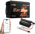 Litime batterie, 12 V, 320 Ah, 12 V, 4096 Wh, Noir/Blanc, Lithium Bluetooth LiFePO4 avec Chargeur 20 A, 4000-15000 Cycles Profonds