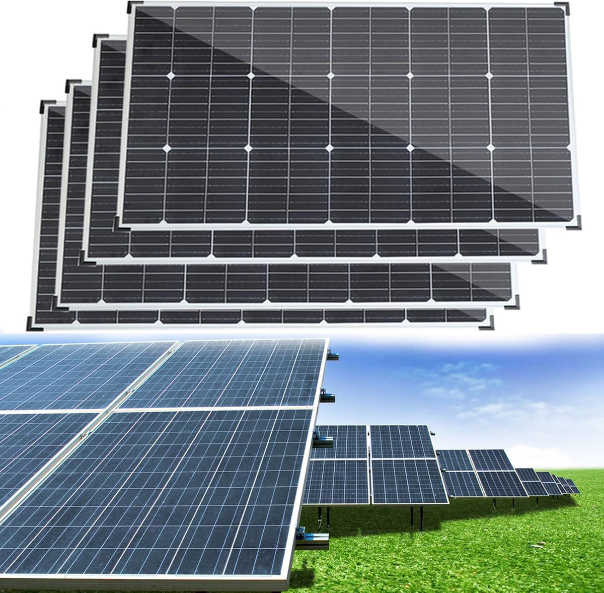 ITOSUI panneau solaire, 78 x 50 cm, 200 W, 400 W, 18 V, Noir, caravanes, Voitures, et Chargeur de Batterie 40 A (4 pièces)