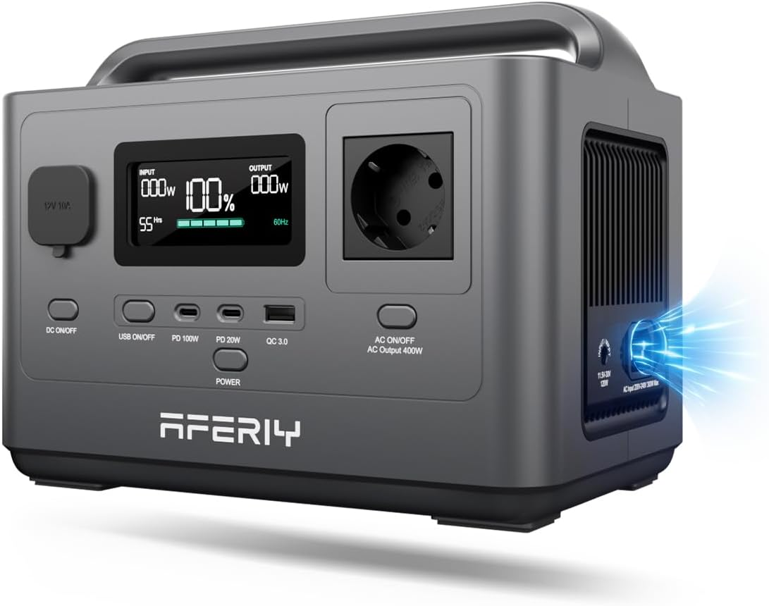 AFERIY groupe électrogène, 400 W, 256 Wh, 240 V, Gris/Noir, Generateur Electrique Portable, Station Énergie Mobile