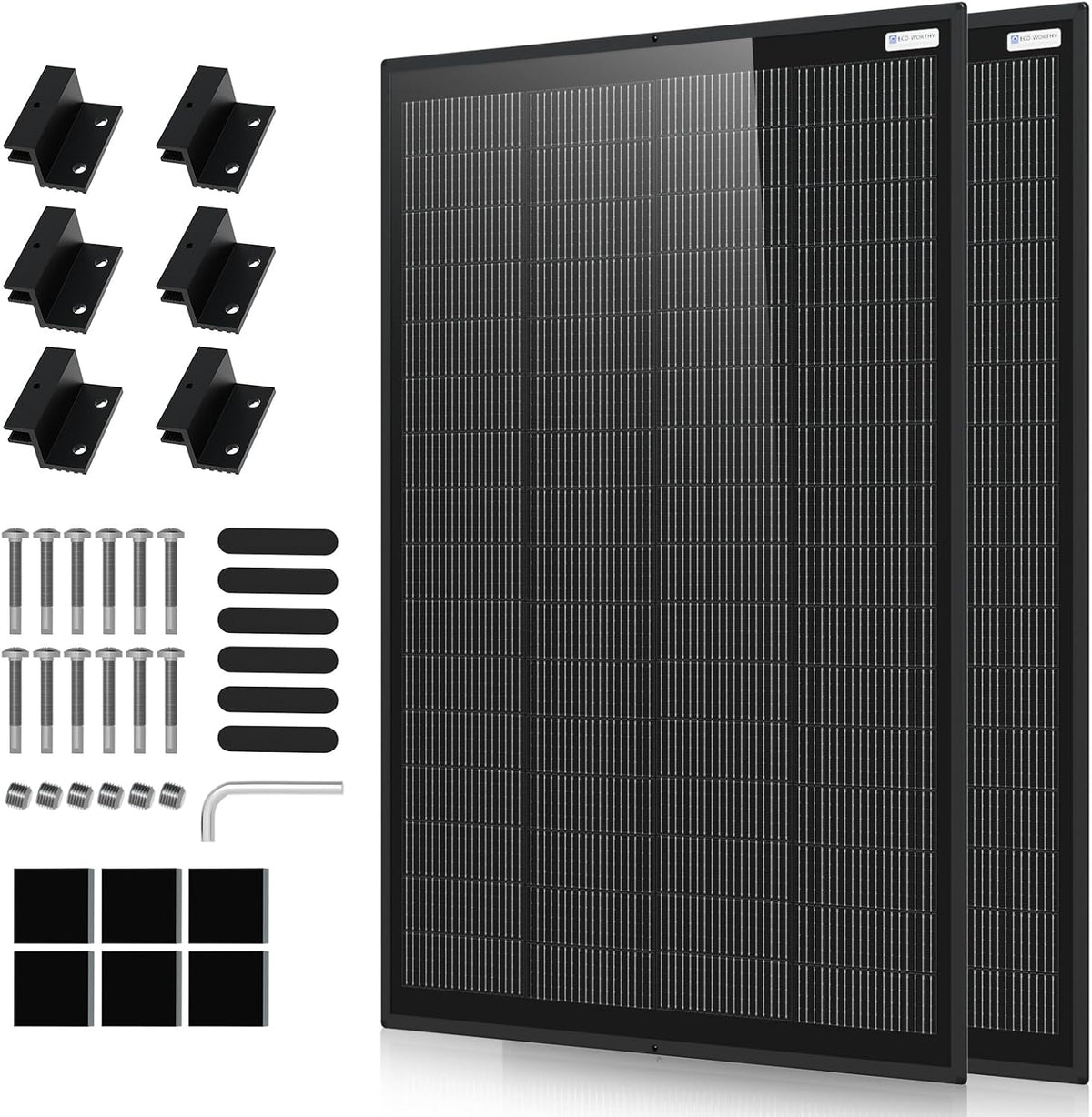 ECO-WORTHY panneau solaire, 400 W, 2 x 200, Noir/Gris, Légers de ( W) avec Support, Panneaux Solaires 18BB