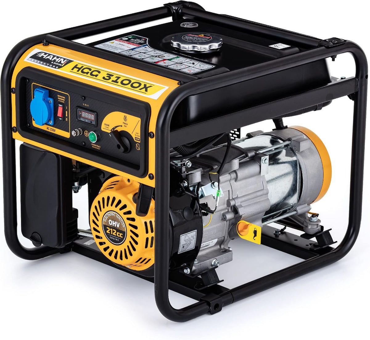 HAHN & SOHN groupe électrogène, HGG 3100X, 3 555 × 435 × 440 mm, 2,8 kW, 3,3 kW, 9 l, Noir/Gris, Générateur électrique essence /