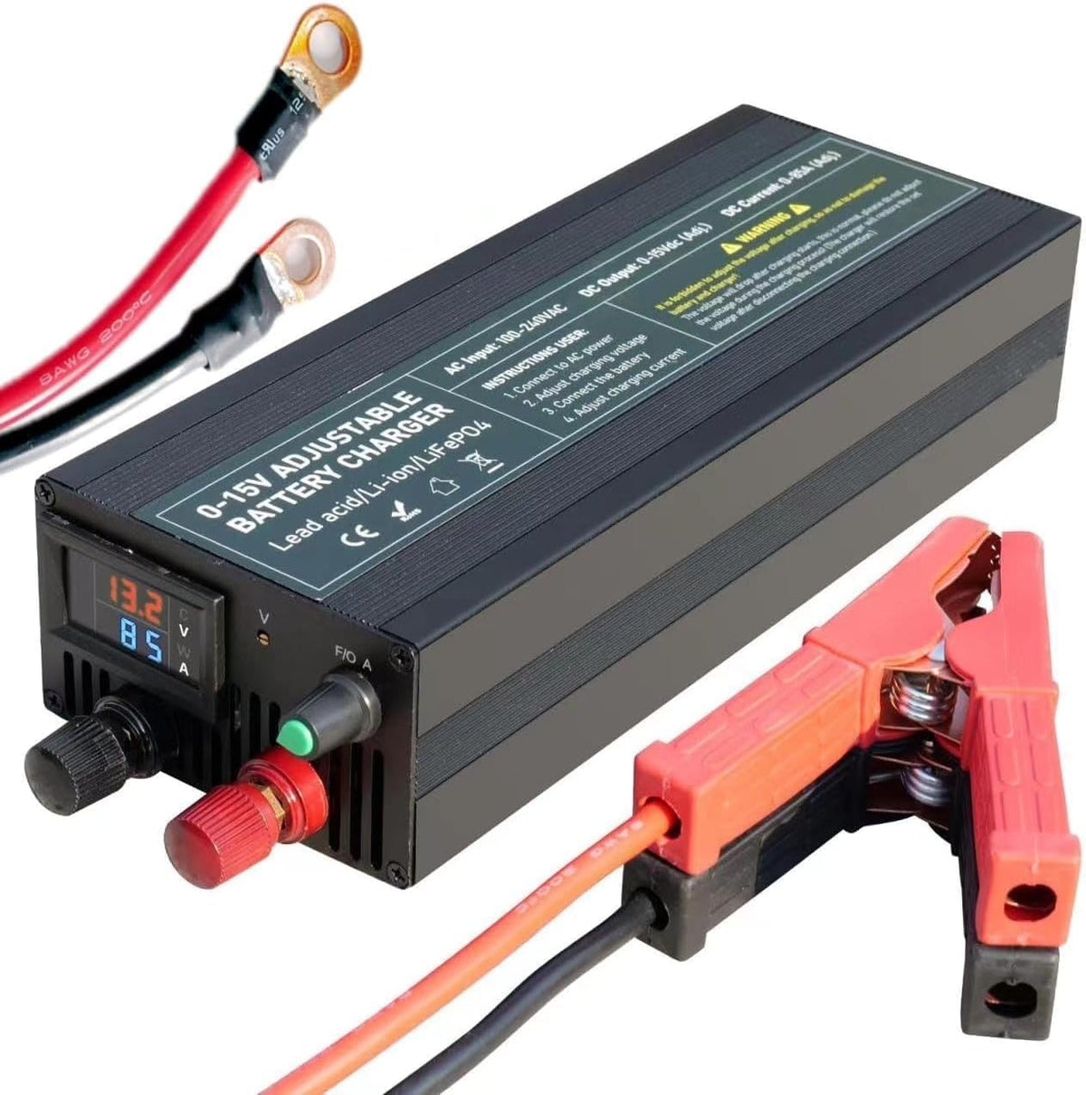 Capacity.Li batterie, 12 V, 15 V, 12.6 V, 14.6 V, Bleu/Gris, Chargeur de LiFePO4 100A, Réglage de Tension Multitours de Précision 0