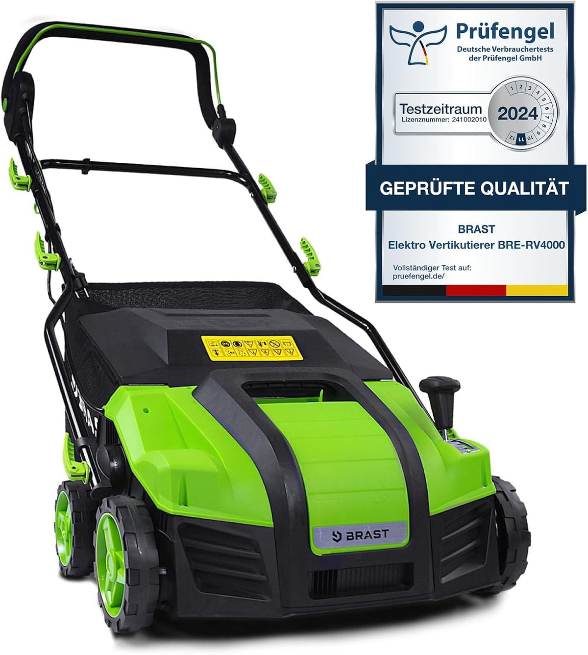 BRAST Scarificateurs, 1800 W, 40 cm, 55l, Noir/Vert, scarificateur électrique - largeur de travail, 2en1 rouleau scarificateur et aérateur