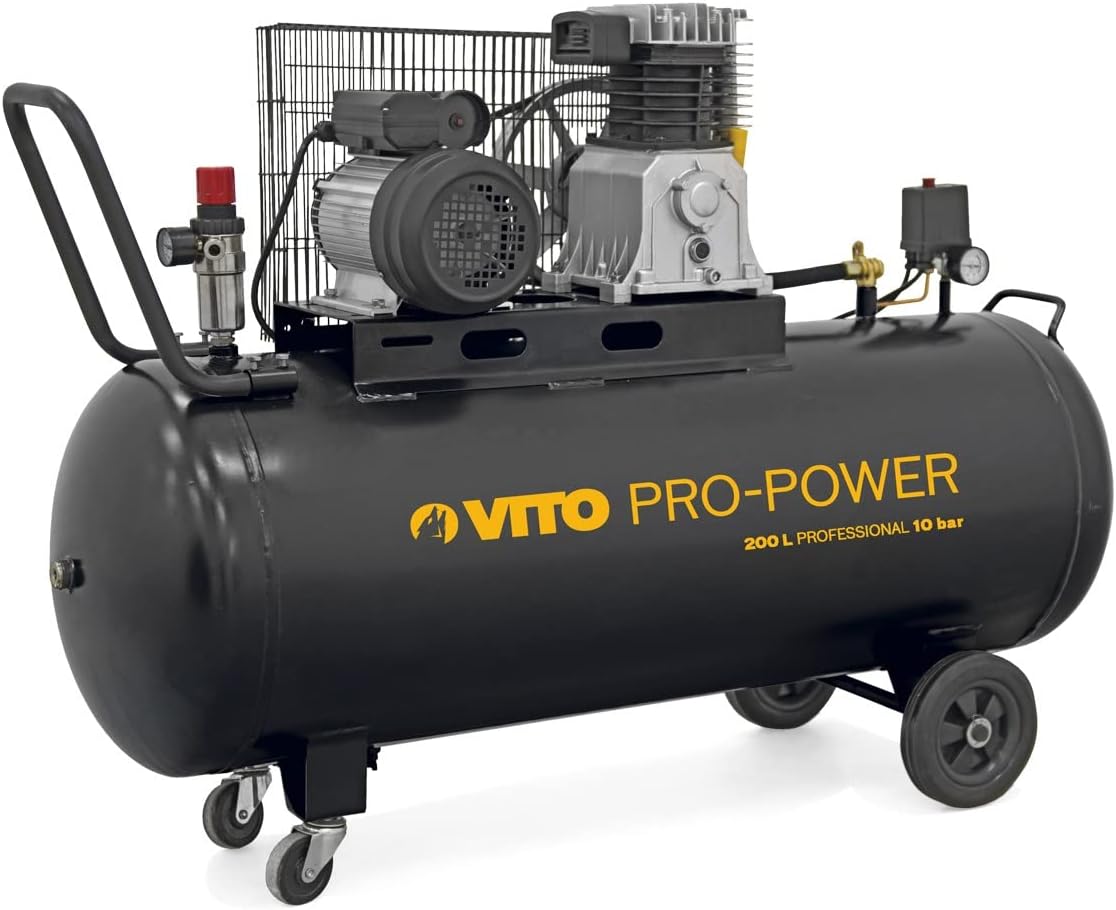 VITO Compresseurs d'air, 200 L, 3000 W, 230 V, 10 Bar, 400 L, Noir/Gris