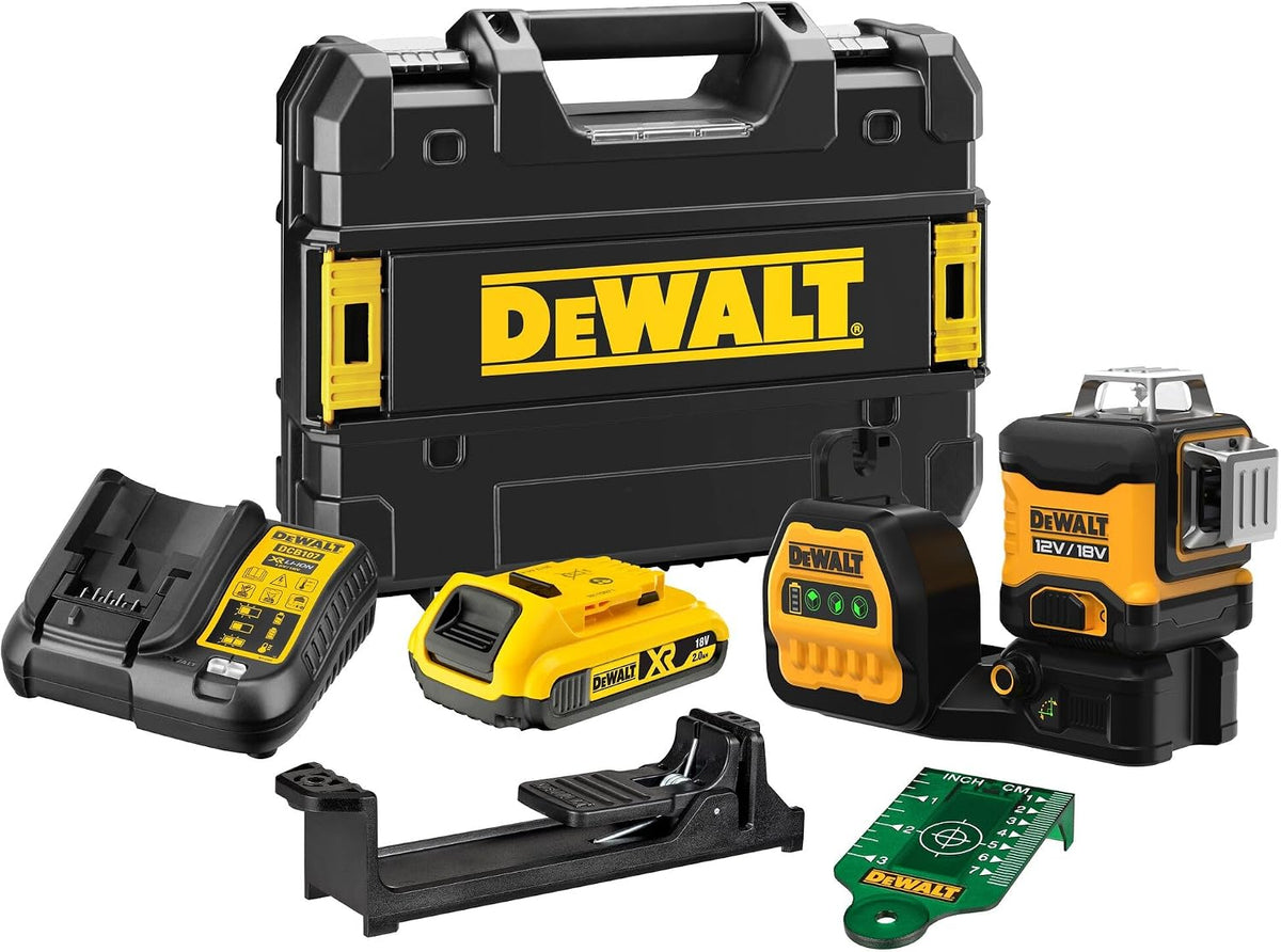DEWALT Traceurs de ligne laser, 3 x 360, 12 V, 18 V, 2 Ah, Vert, - Niveau laser multiligne ° XR / - faisceau - 1 batterie - DCE089D1G18-QW