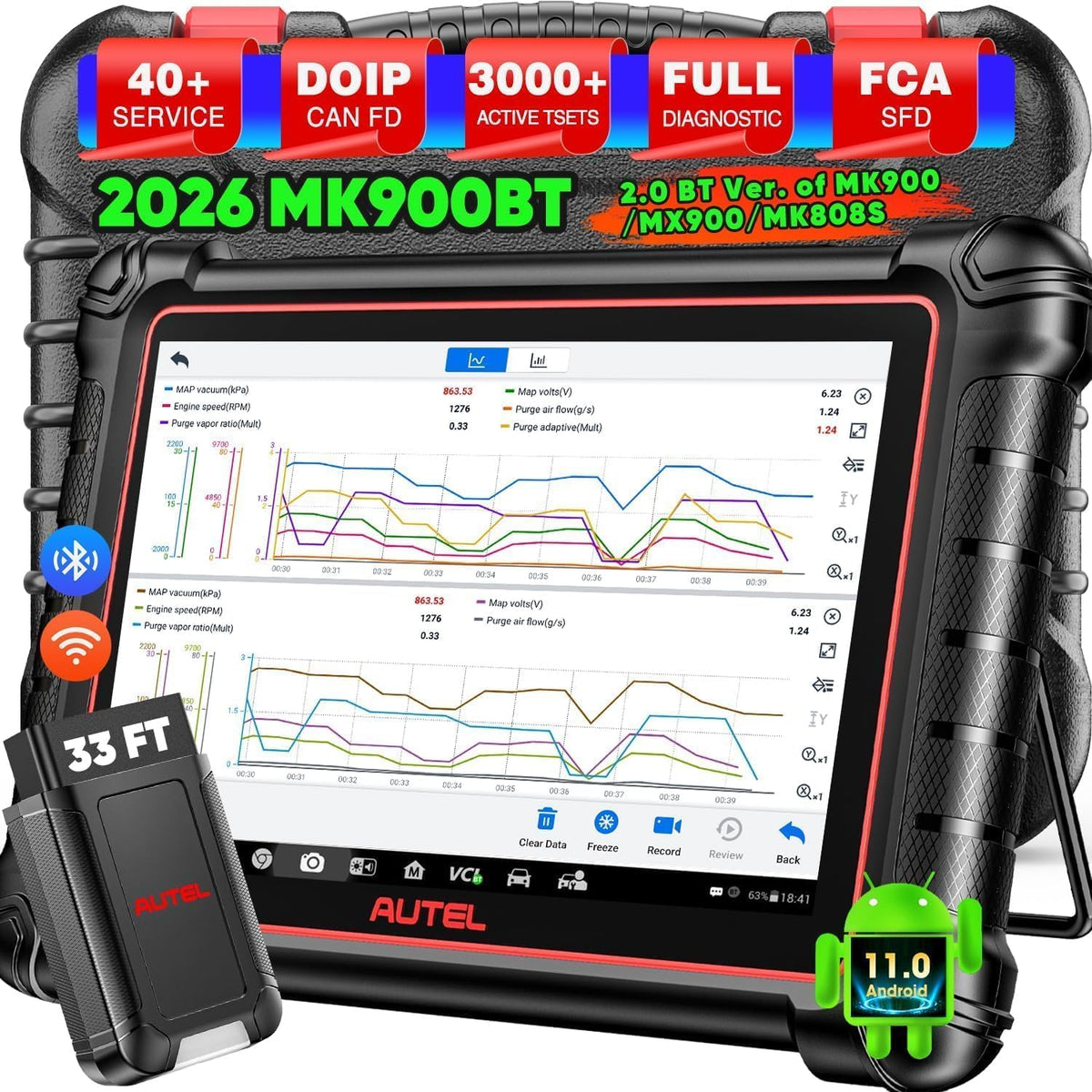 Autel Outils diagnostics pour système de moteur OBD-II, Noir/Blanc, MaxiCOM MK900BT OBD2 Valise Diagnostic Auto