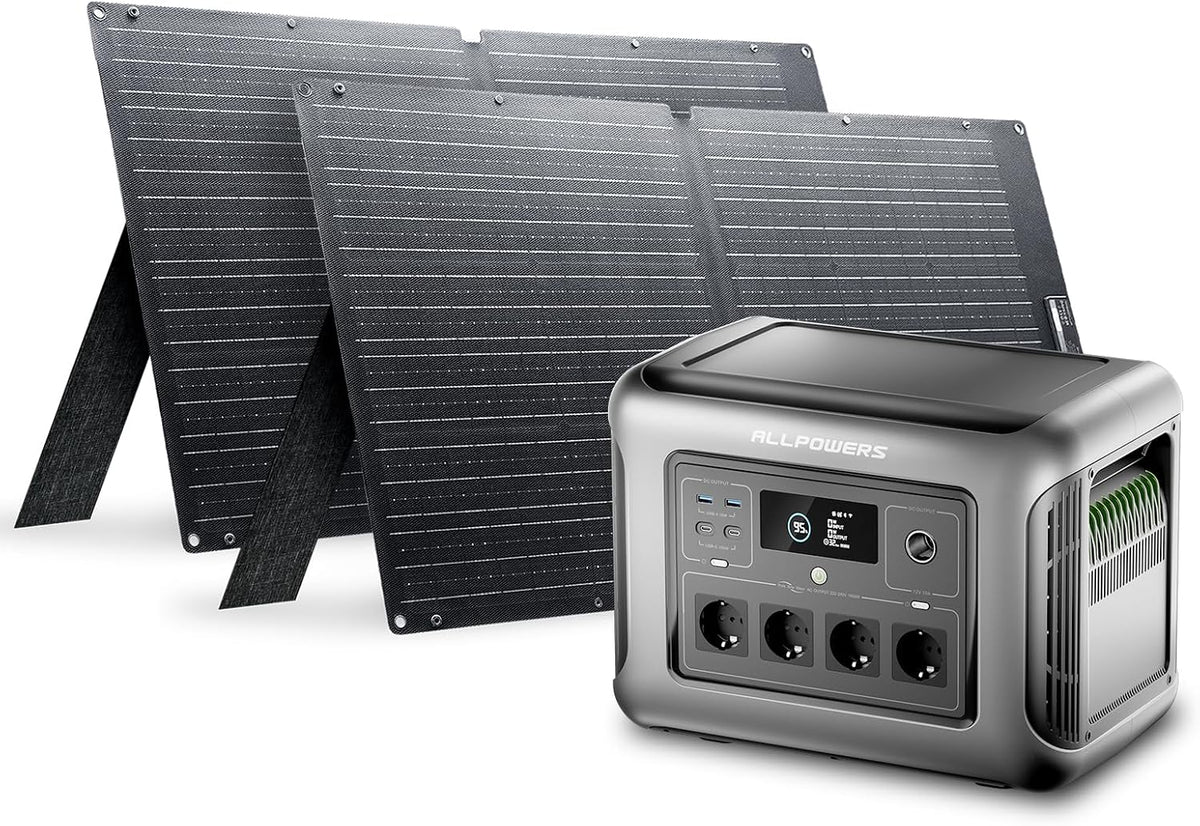 ALLPOWERS Groupes éléctrogènes, 1056 Wh, 100 W, Gris/Noir, R1500 Lite Station Électrique avec 2 Panneaux Solaire