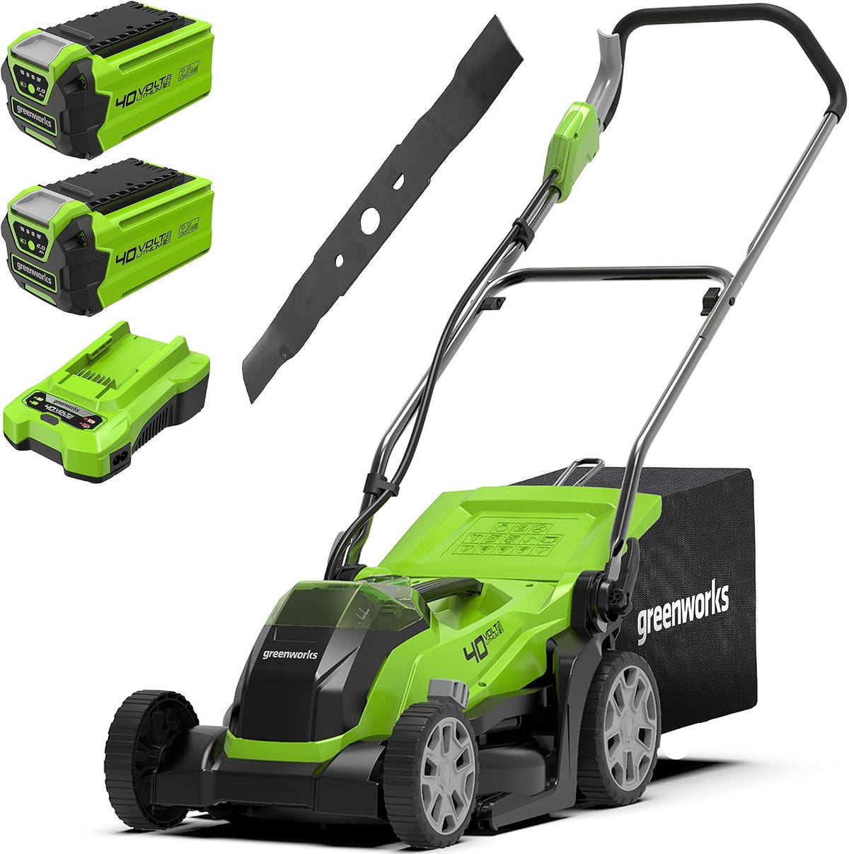 Greenworks tondeuse à gazon, 400 m, 35 cm, 40 L, Vert/Noir, G M35K2X sans Fil pour Pelouses Jusqu'à ², Largeur de Coupe
