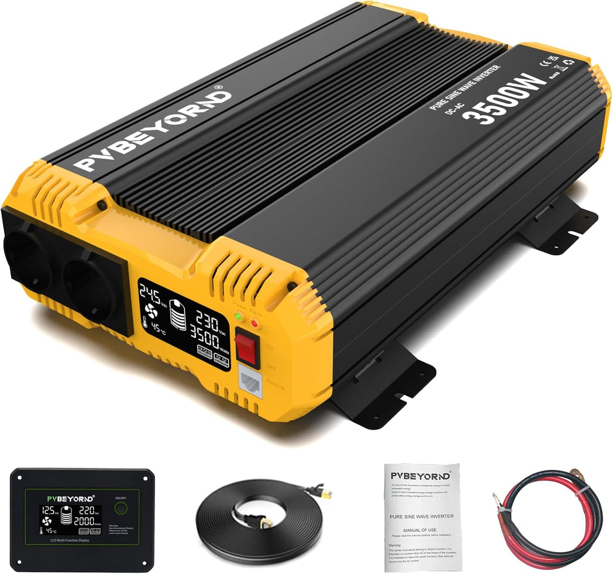 PVBEYORND convertisseur de tension, 24 V, 220 V, 230 V, 3500 W, 7000 W, Noir/Gris, Convertisseur / Pur Sinus / Convertisseur