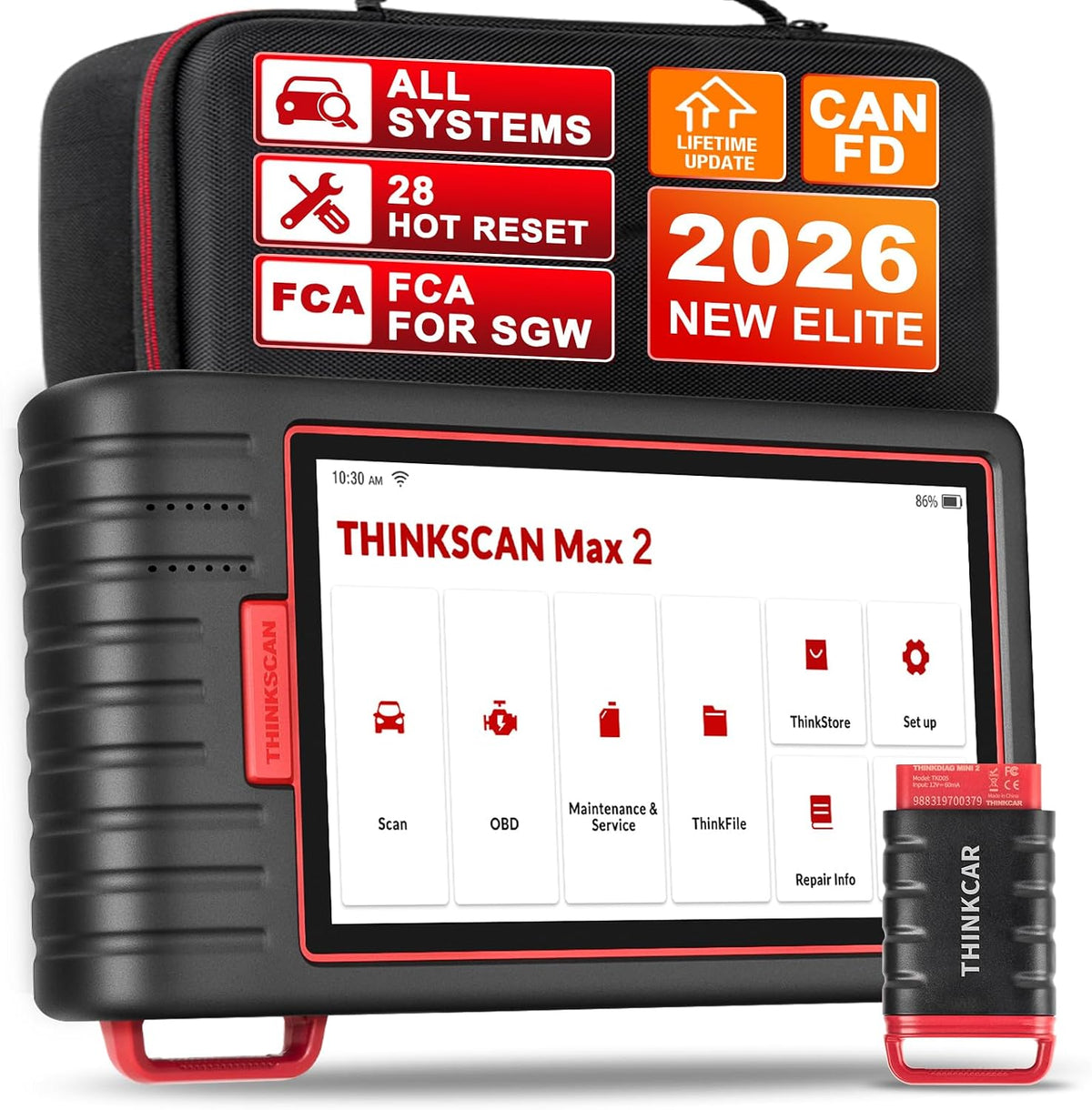thinkcar Outils diagnostics pour système de moteur OBD-II, 32G, Noir/Rouge, THINKSCAN Max 2 Valise Diagnostic Auto