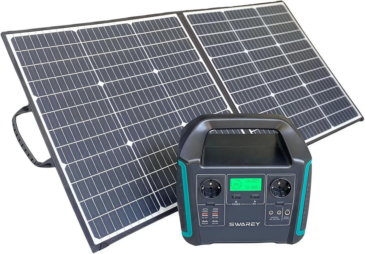 SWAREY panneau solaire, 1000 W, 100 W, 725,76 Wh, Bleu/Gris, Station d'énergie portable S1000 +, Recharge Secteur/Véhicule/Solaire