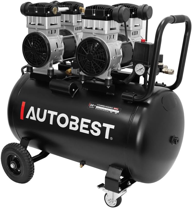 Autobest Compresseurs d'air, 67 dB, 100 L, Noir/Gris, Compresseur 4 cylindres silencieux