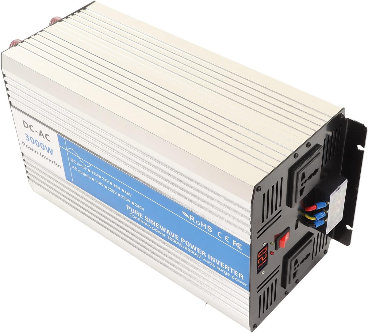 onduleur, GK DZ 3000 W, 3000 W, 5 V, 24 V, Alliage d'aluminium, cuivre, Blanc/Bleu, de Voiture à Onde sinusoïdale Pure