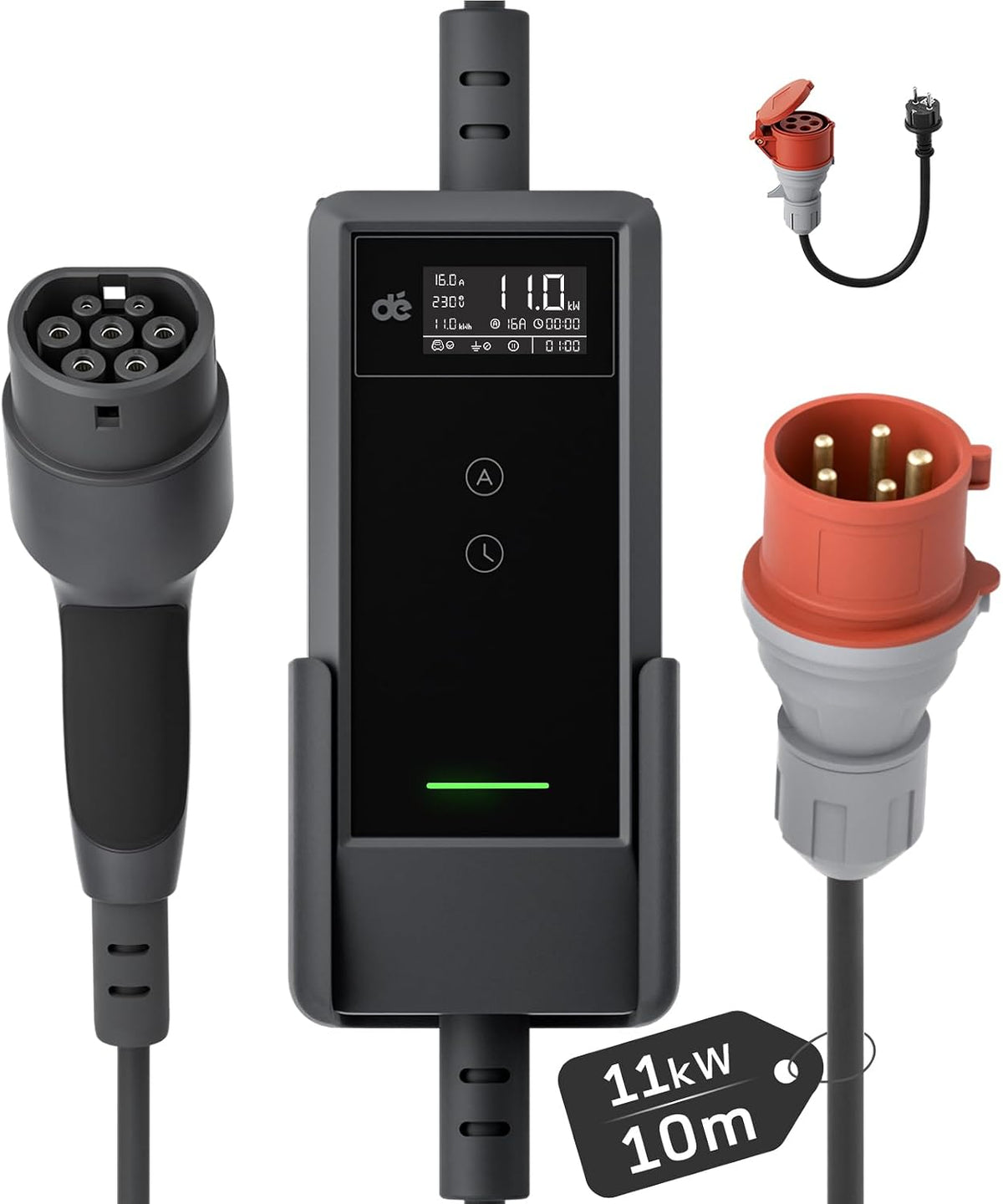 dé Stations de charge, 11 kW, 10 m, Noir/Gris, Chargeur Voiture Electrique [6A-16A, Triphasé] Cable Recharge Voiture Electrique Type 2 16A