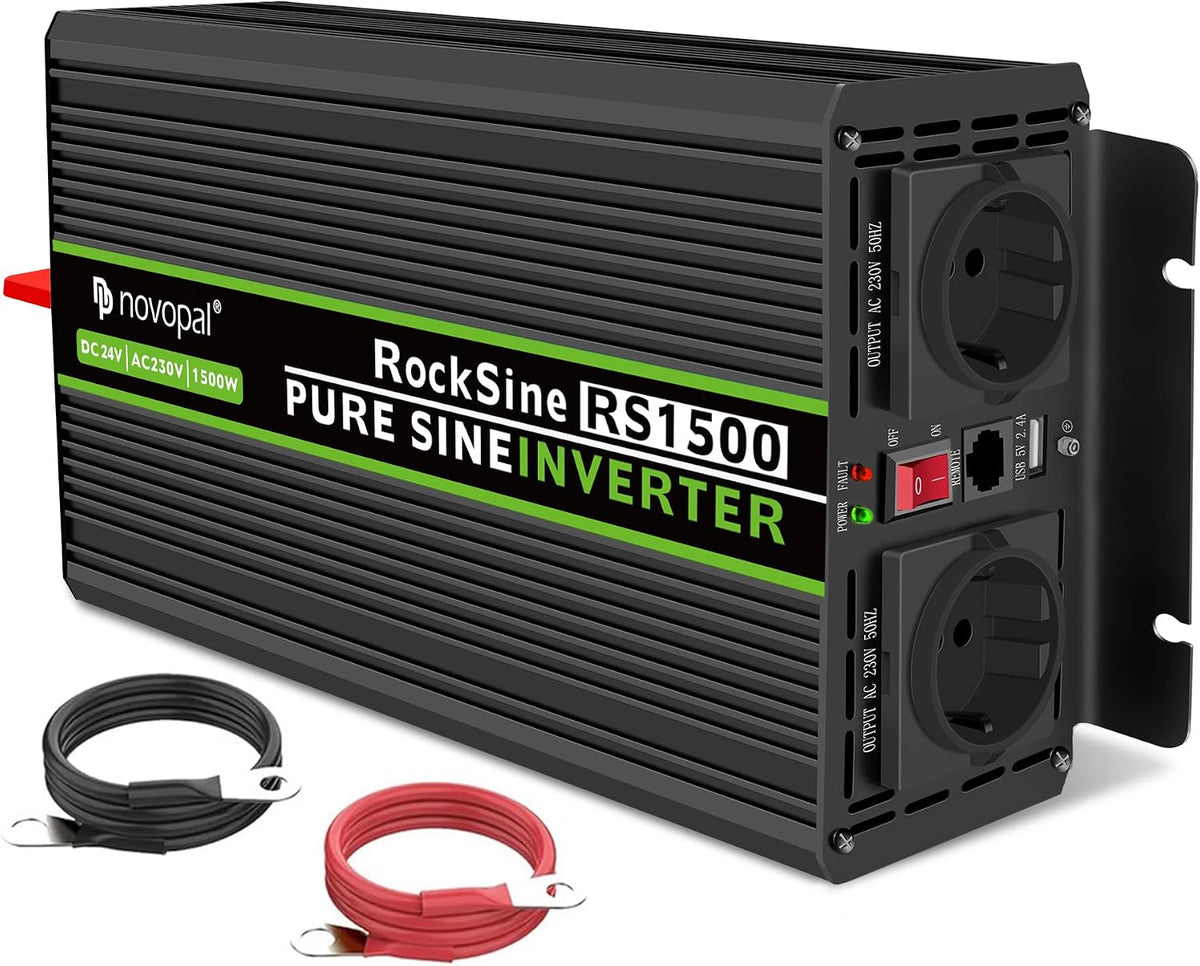 novopal onduleur, 1500 W, 3000 W, 24 V, 220 V, Noir/Vert, Convertisseur Pur Sinus DC AC