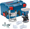 Bosch Professional Défonceuses, 18 V, 8 mm, Bleu/Gris, System Défonceuse portative GKF -8 (butée longit, 2xadapt.aspi.surfaç