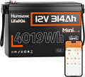 HumsiENK batterie, 12 V, 314 Ah, Bleu, LiFePO4 Bluetooth Mini, BMS 200A Intégré, Camping-Car, Installation Solaire