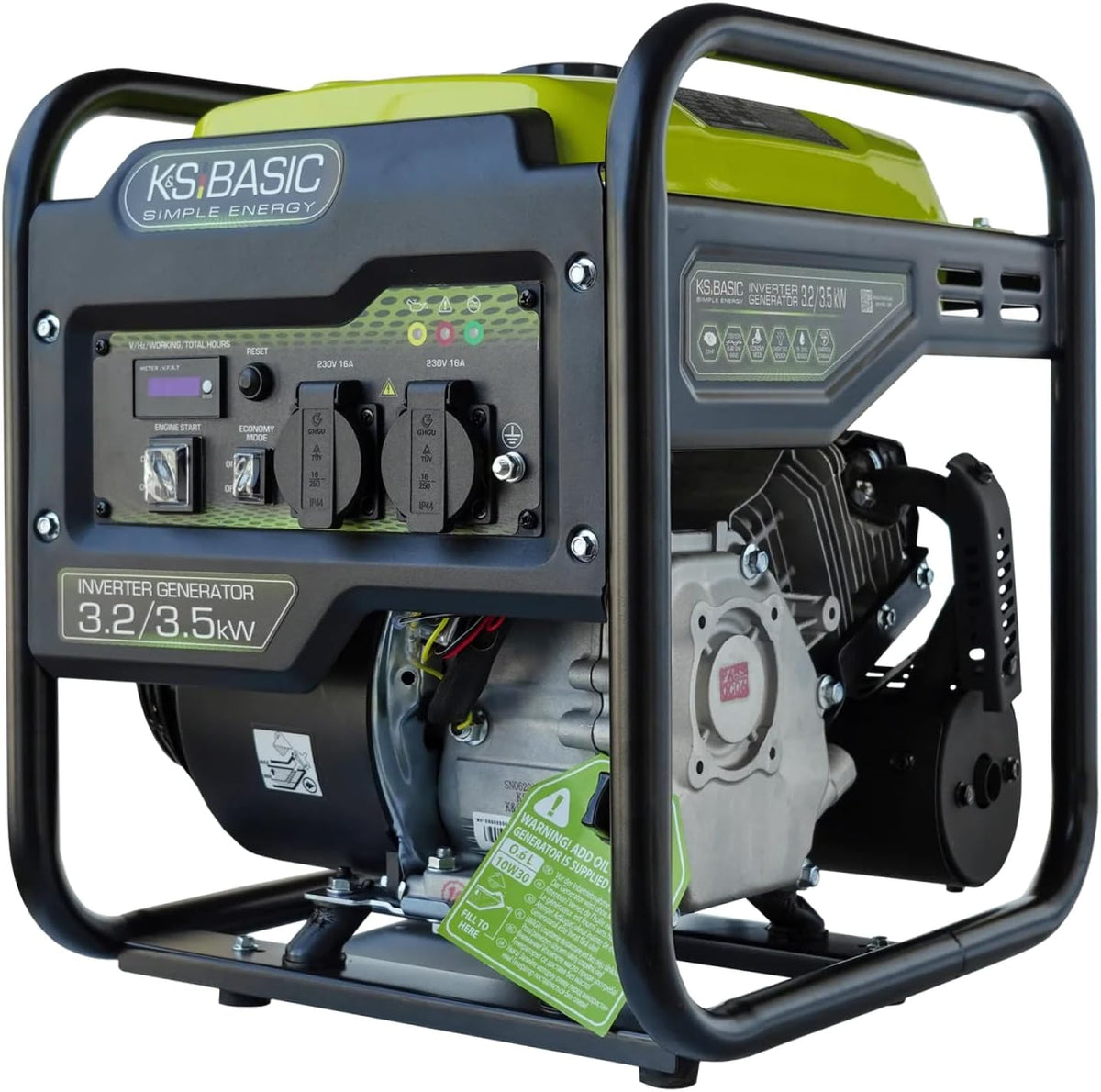 K&S BASIC groupe électrogène, 3500 W, 2x16, 230 V, Noir/Bleu, Générateur inverter KSB 35i puissance max, conversion double du courant
