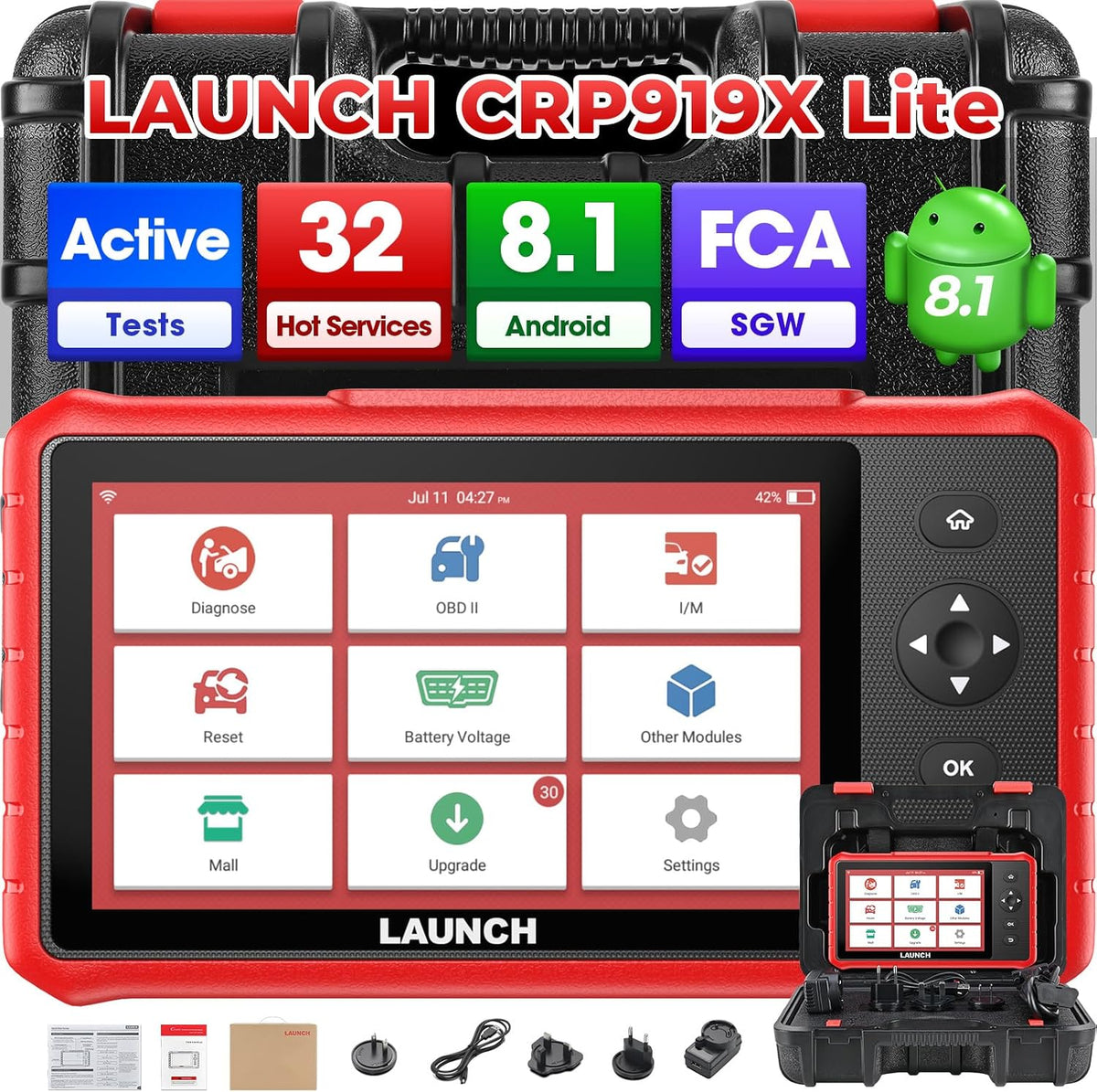 LAUNCH Outils diagnostics pour système de moteur OBD-II, Rouge/Noir, X431 CRP919X Lite Valise Diagnostic Auto