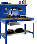 Simon Rack Établis, 600 kg, 1445x1210x610 mm, Bleu, Etabli d'Atelier, Capacité de Charge, Panneau Perforé avec 1 Étagère