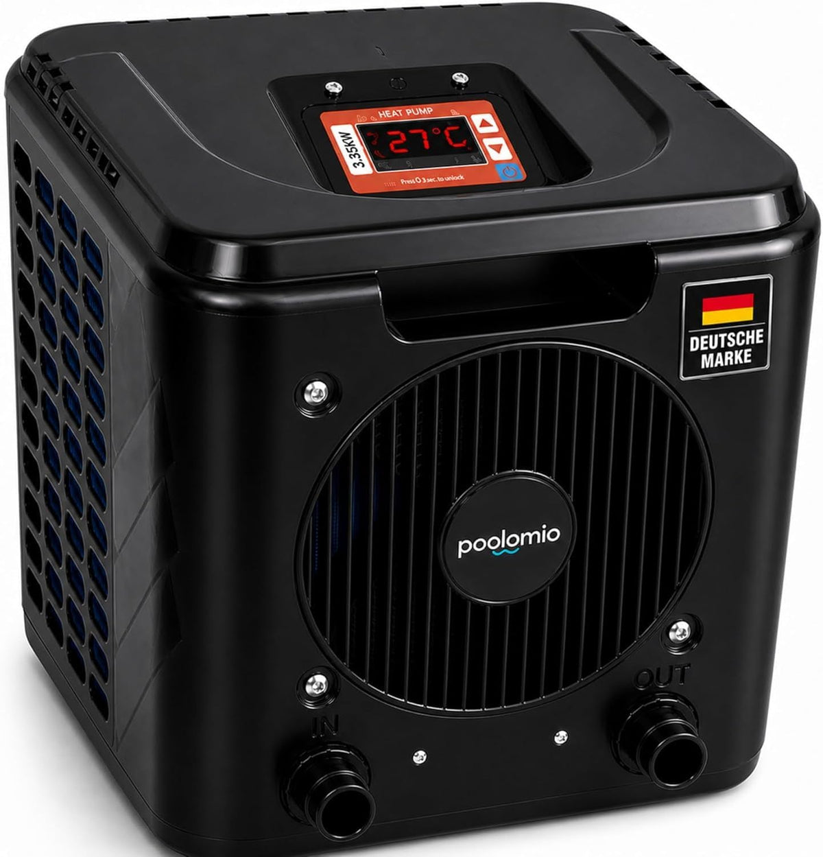 poolomio Pompes à chaleur pour piscine, 3,75 KW, 000 litres, Noir, 84 pour piscines Hors-Sol et Petites piscines jusqu'à 15