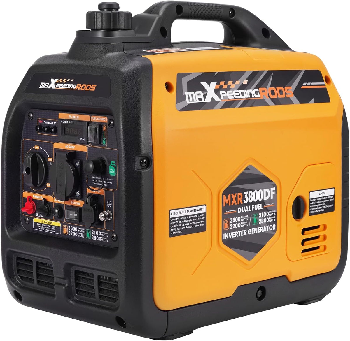 maXpeedingrods Groupes éléctrogènes, 3500 W, Orange/Noir, Groupe Electrogene Silencieux GPL et Essence