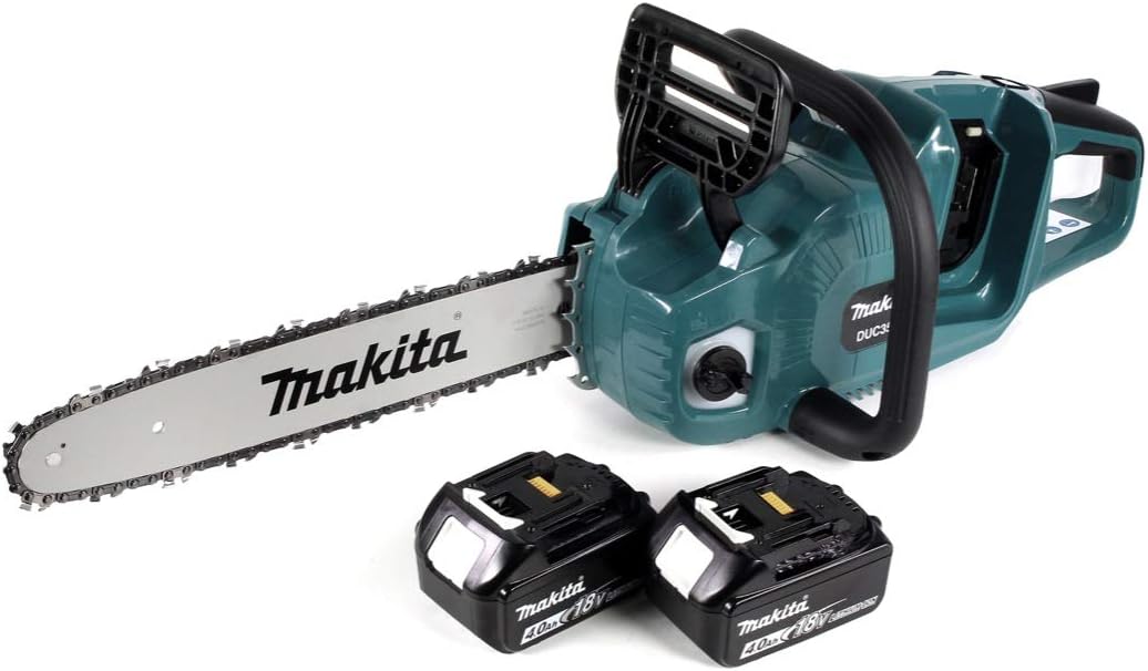 Makita tronçonneuse, 36 V (2 x 18 V)., 36 V, 2 x 18, 35 cm, 4,0 Ah, Gris/Bleu, DUC 355 M2 sans fil ( V) Brushless avec 2 batteries