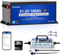 DCHOUSE batterie, 48 V, 100 Ah, Bleu/Gris, LiFePO4 Voiturette de Golf Chargeur et Monitor
