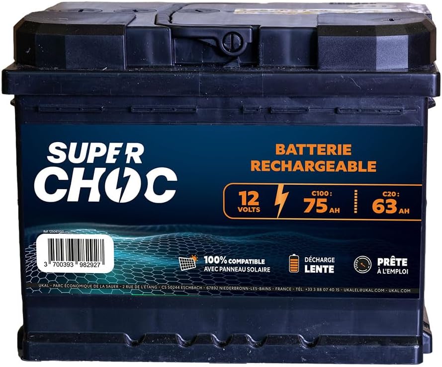 SUPERCHOC panneau solaire, 12 V, 75 Ah, Bleu/Noir