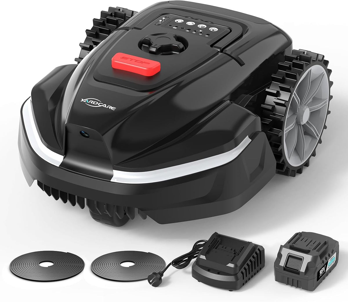 YARDCARE Tondeuses robot, 50 DB, Noir/Gris, V3 Robot Tondeuse sans Câble Périphérique, Navigation Visuelle IA