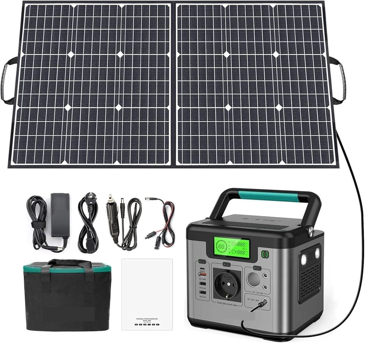 WAFOHSR groupe électrogène, 500 W, 1000 W, 518 Wh, 100 W, Gris/Noir