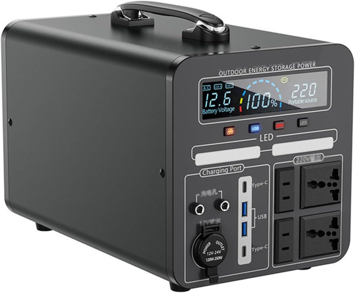HTDRE batterie, 600 W, 220 V, 600 Wh, Noir/Gris, Lithium-ION Portable, Grande capacité, Conduite Autonome