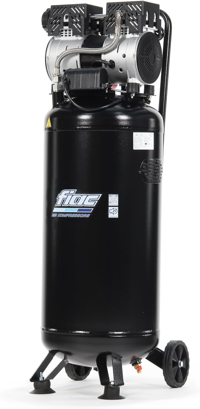 FIAC Compresseurs d'air, 50 V, 8 Bar, 50 Litres, 58 dB, Noir/Gris, Supersilent, Compresseur d'air vertical