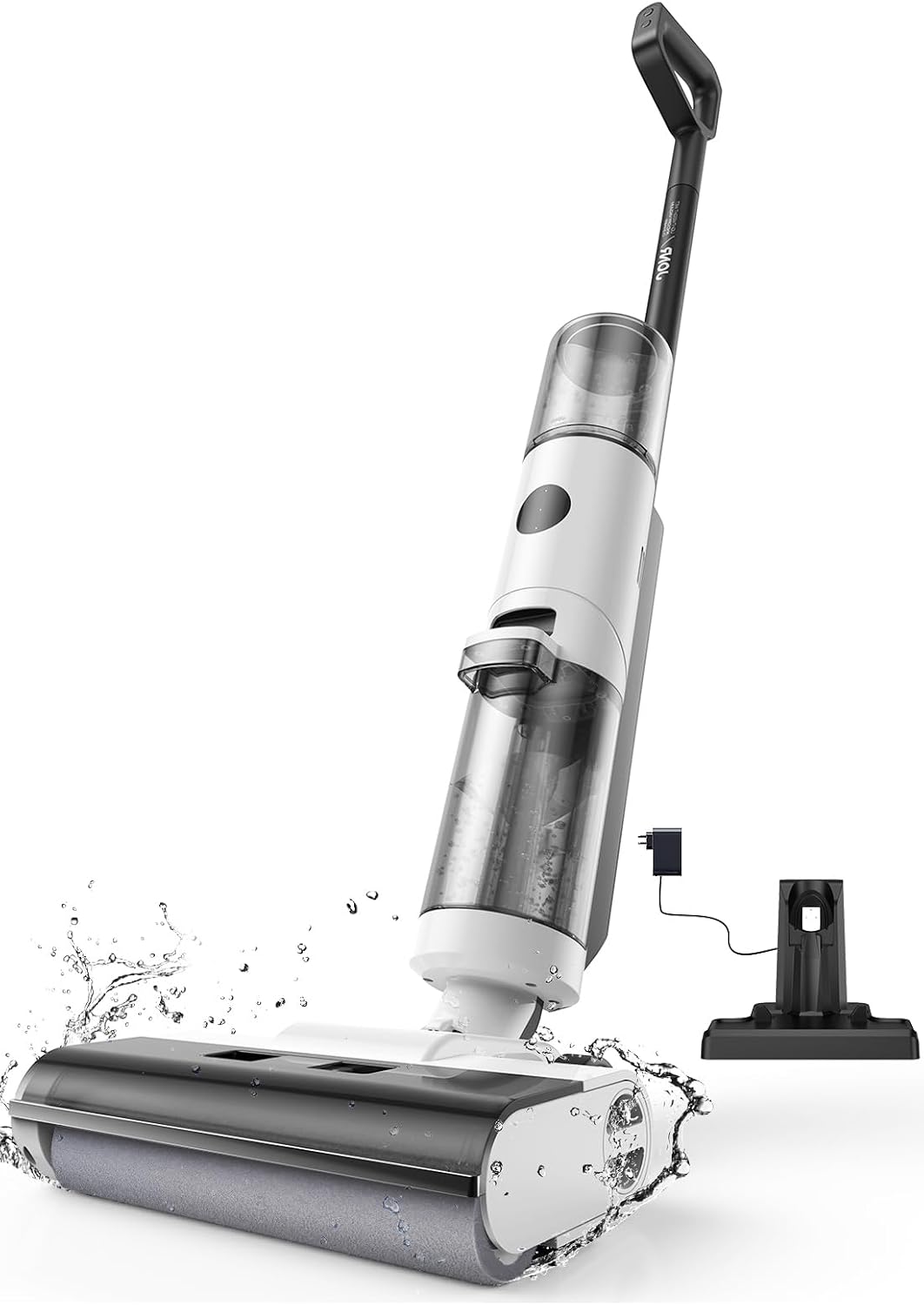 JONR aspirateur eau et poussière, Gris/Blanc, Aspirateur et Balai à Franges sans Fil 4 en 1, Brosse Rouleau de Nettoyage des Bords