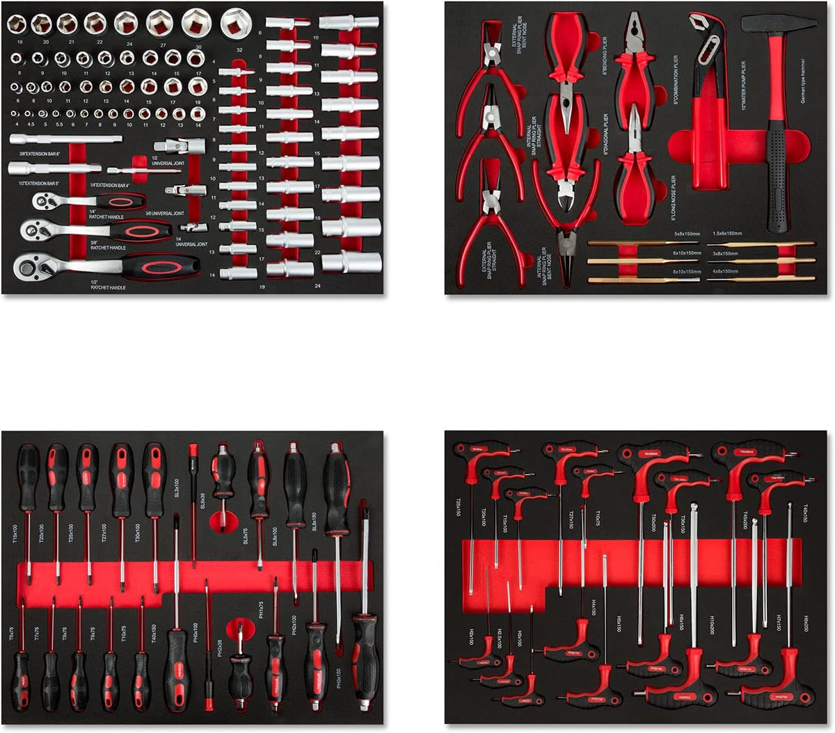 EBERTH Ensembles d'outils, bleu / noir, Set d'outils pour servante d'atelier (134 pièces, carbure de tungstène