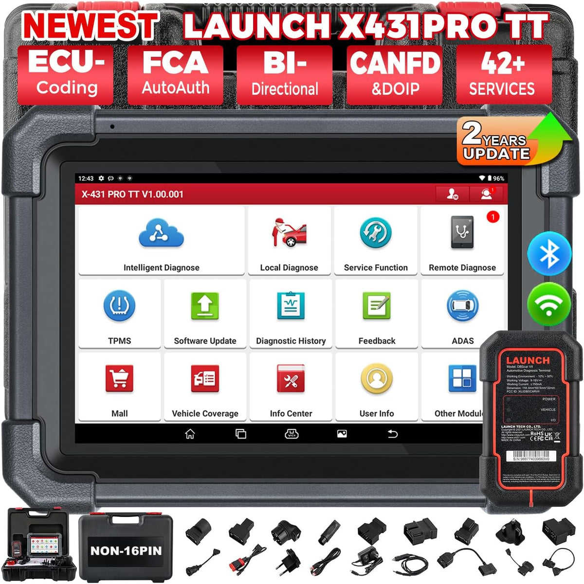 LAUNCH Outils diagnostics pour système de moteur OBD-II, Rouge/Noir, Bi-directionnel, 38+ Réinitialisation