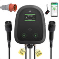 dé Stations de charge, 2×11, 7 m, 10 m, 2×16, 11 kW, Noir/Gris, Borne de Recharge Double kW [ +, Triphasé] Wallbox avec Double Câble Type 2