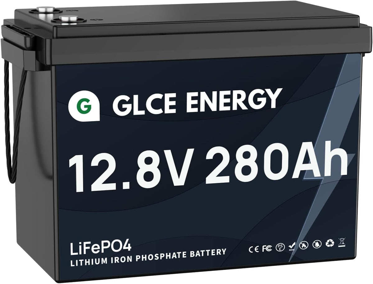 GLCE ENERGY tondeuse à gazon, 12 V, 280 Ah, 3584 Wh, Noir/Bleu, Batterie LiFePO4 intégrée 200A BMS, Batterie LiFePO4