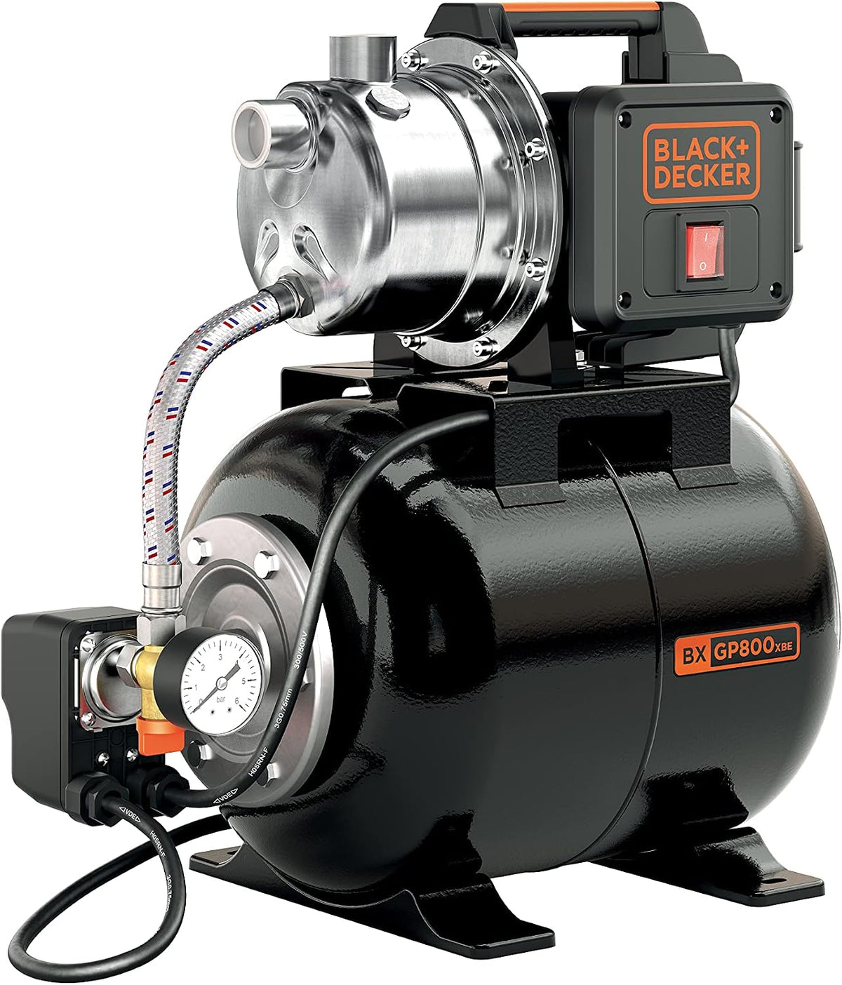 Pompes à eau utilitaires BLACK+DECKER, 800 W, 3.500 l, 38 m, Noir, BXGP800XBE Pompe Auto-Amorçante avec Cuve Aspirateur (