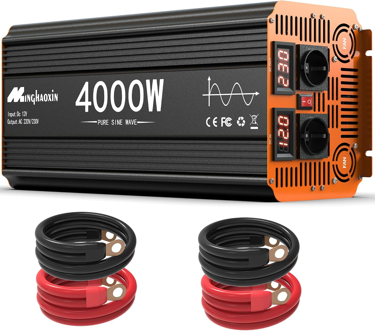 MINGHAOXIN convertisseur de tension, 4000 W, 12 V, 220 V, Noir/Rouge, Convertisseur Convertisseur Pur Sinus
