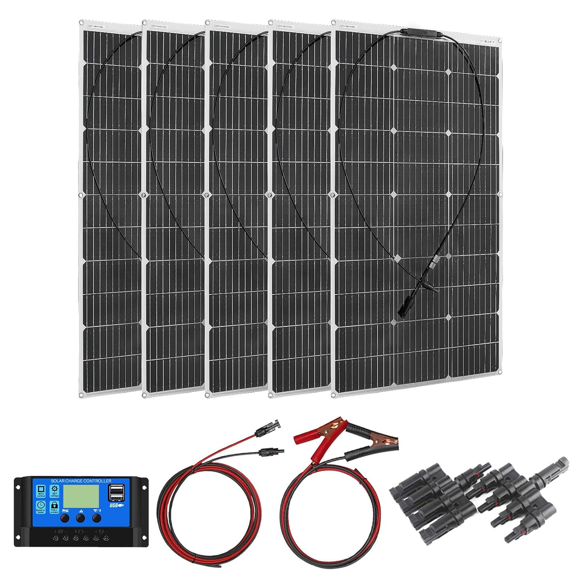 YINGGUANG Panneaux solaires monocristallins, 500 W, 18 V, 100 W, 12 V, Noir/Gris, 50A contrôleur, charger des batteries - camping-car
