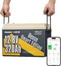 power queen batterie, 12 V, 320 Ah, 4096 Wh, Gris/Blanc, LiFePO4 Mini au lithium Bluetooth avec BMS 200 A