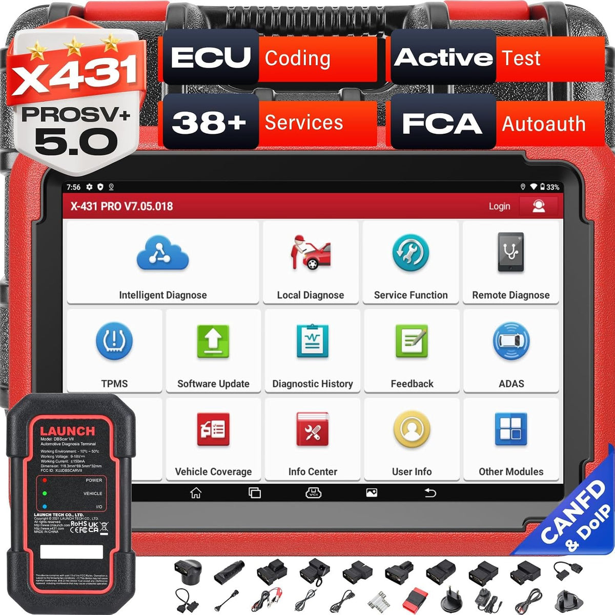 LAUNCH Outils diagnostics pour système de moteur OBD-II, Rouge/Gris, X431 Pros V+ Valise Diagnostic Auto (Identique au X431 V+)