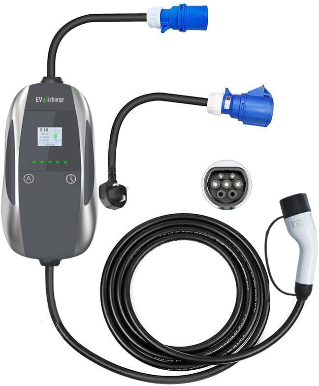 EViCharge Chargeurs de batterie, 3,5 KW, 5 m, Noir/Gris, retard de minuterie, affichage LED